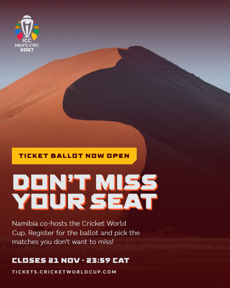 ICC Men's Cricket World Cup 2027 ticket ballot now open. Closes 21 November, 23:59 CAT. Register at tickets.cricketworldcup.com
